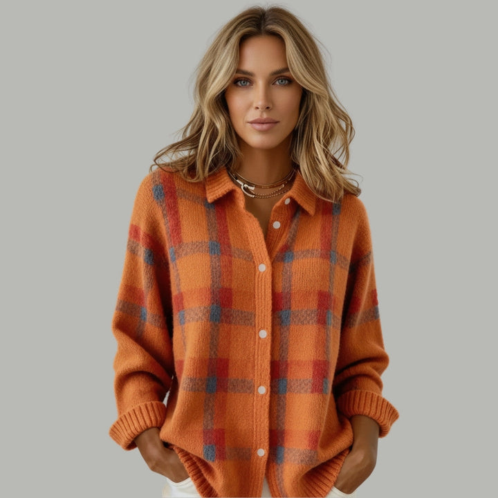 Cardigan Louise | Gilet à carreaux boutonné