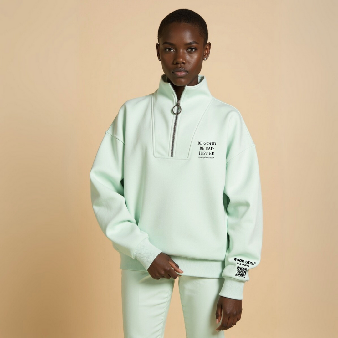 Mi-zip sueur "sois bien soyez mauvais juste" - noir