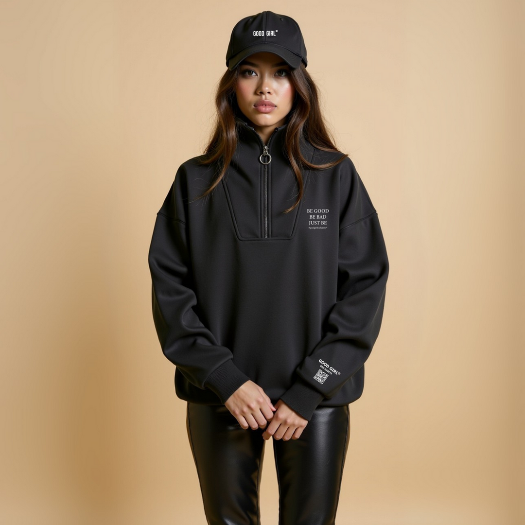 Mi-zip sueur "sois bien soyez mauvais juste" - noir