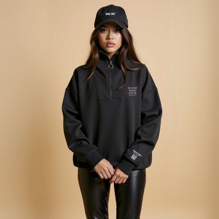 Mi-zip sueur "sois bien soyez mauvais juste" - noir